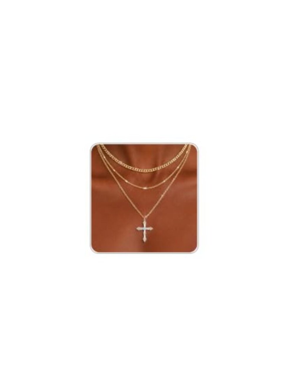 Layered Gold Plated Necklace Set with Cubic Zirconia Cross Pendant for Women